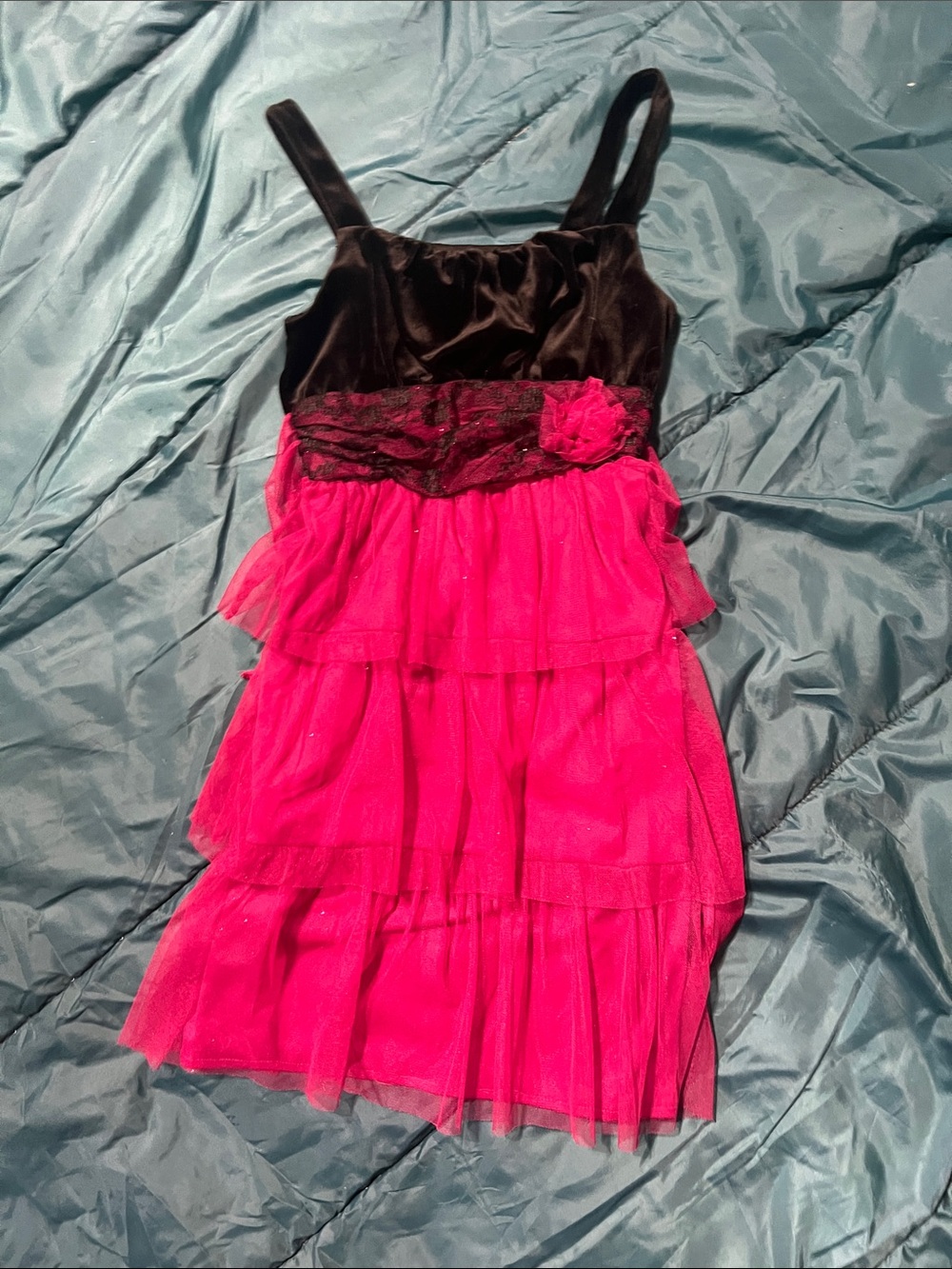 emily west Black & Hot Pink Layered Tulle Party Dress